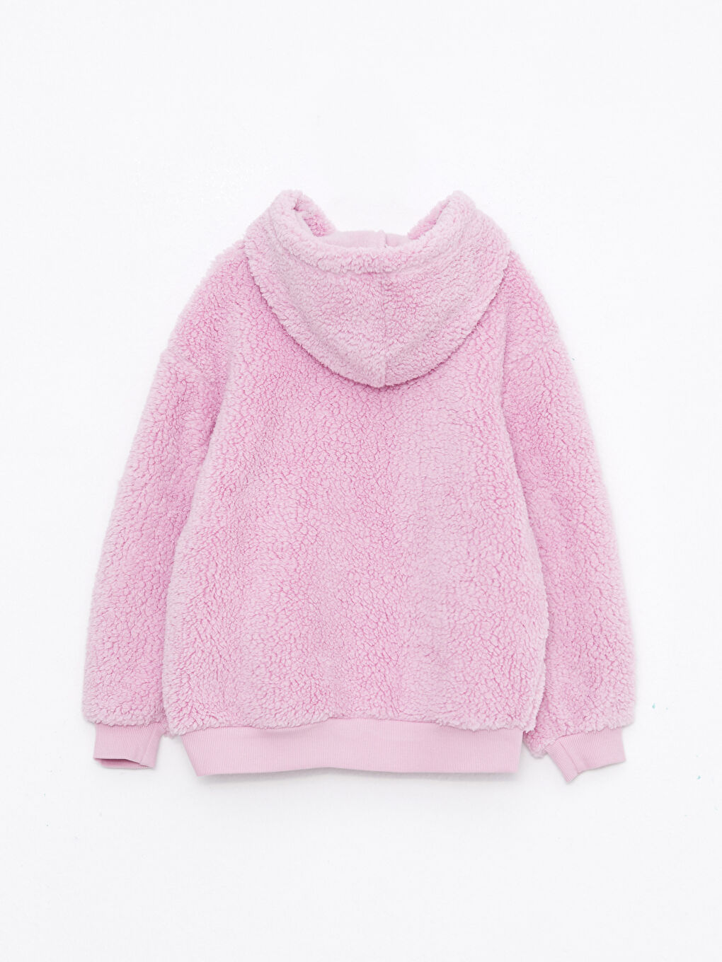 Lila Kapüşonlu Basic Uzun Kollu Pelüş Kız Çocuk Sweatshirt-1