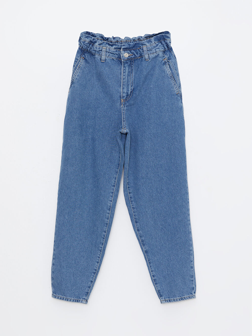 İndigo Yüksek Bel Slouchy Kadın Jean Pantolon-2