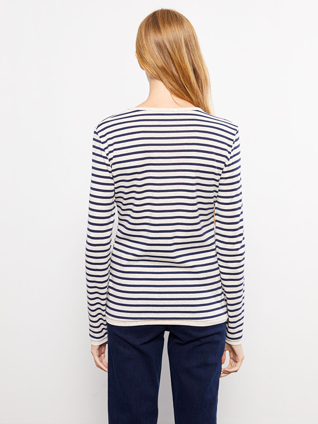 Crew Neck Striped Long Sleeve Women's T-Shirt-4