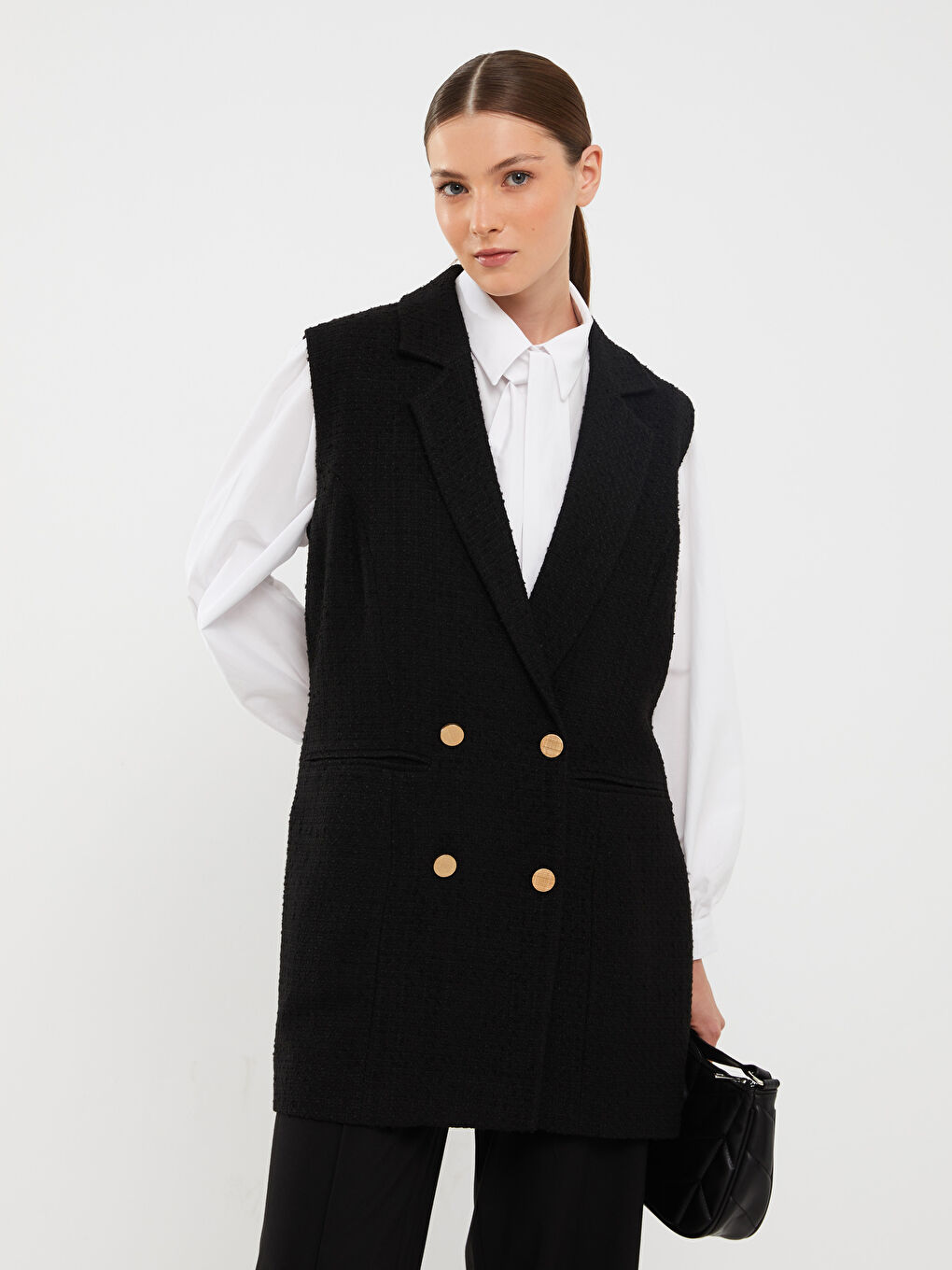 Siyah Ceket Yaka Kadın Tüvit Yelek