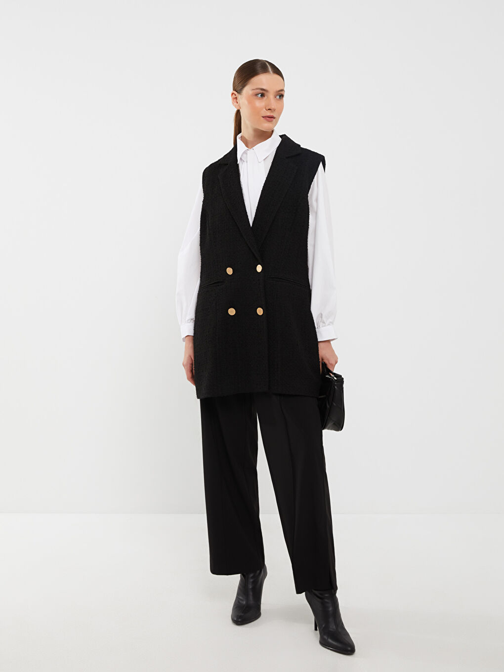 Siyah Ceket Yaka Kadın Tüvit Yelek-2