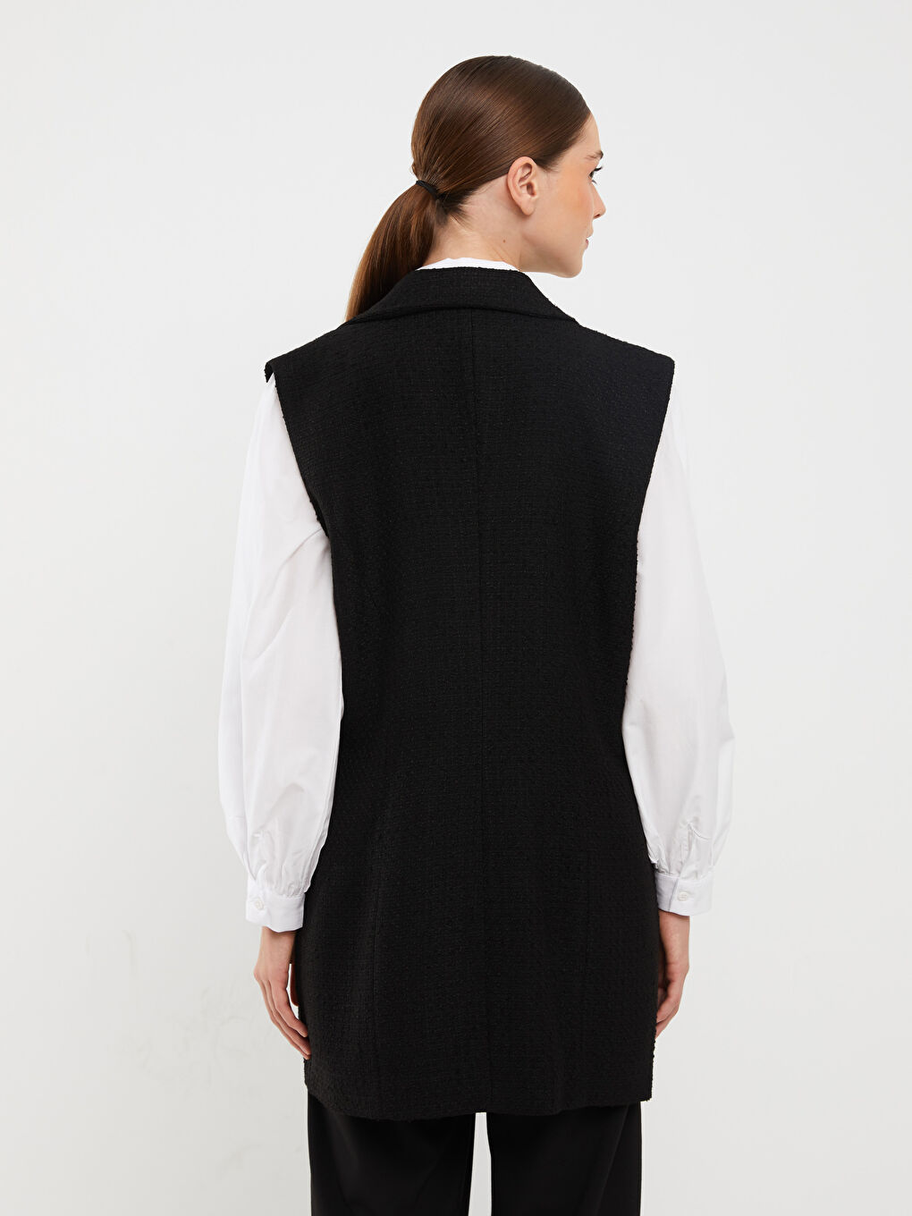 Siyah Ceket Yaka Kadın Tüvit Yelek-4