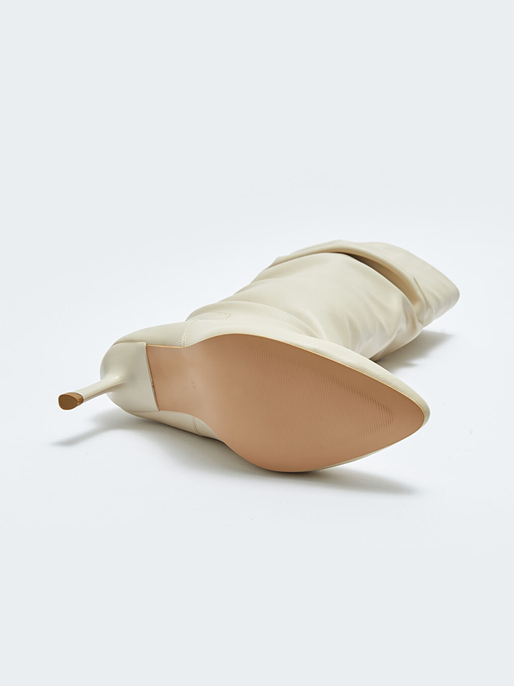 Bej Deri Görünümlü Sivri Burunlu Kadın Çizme-3