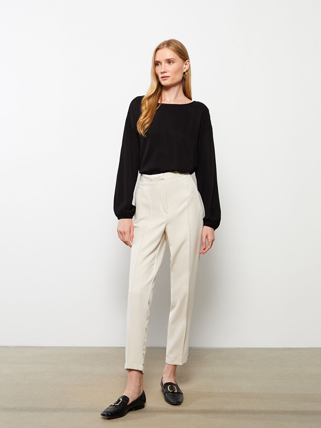Blouse Droite à Manches Longues en Viscose pour Femmes Col Rond