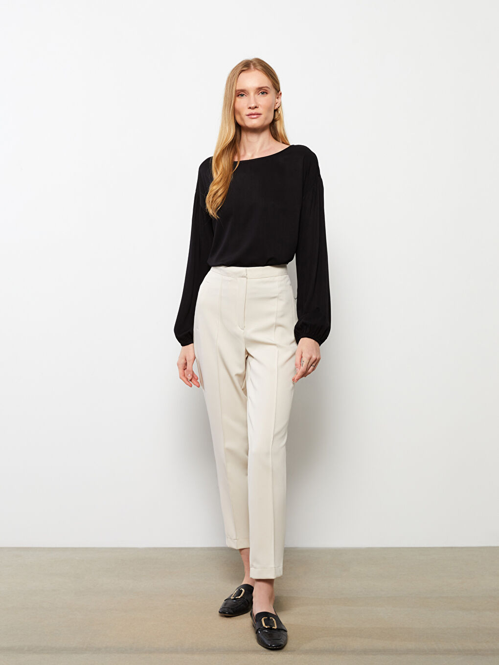 Blouse Droite à Manches Longues en Viscose pour Femmes Col Rond-2