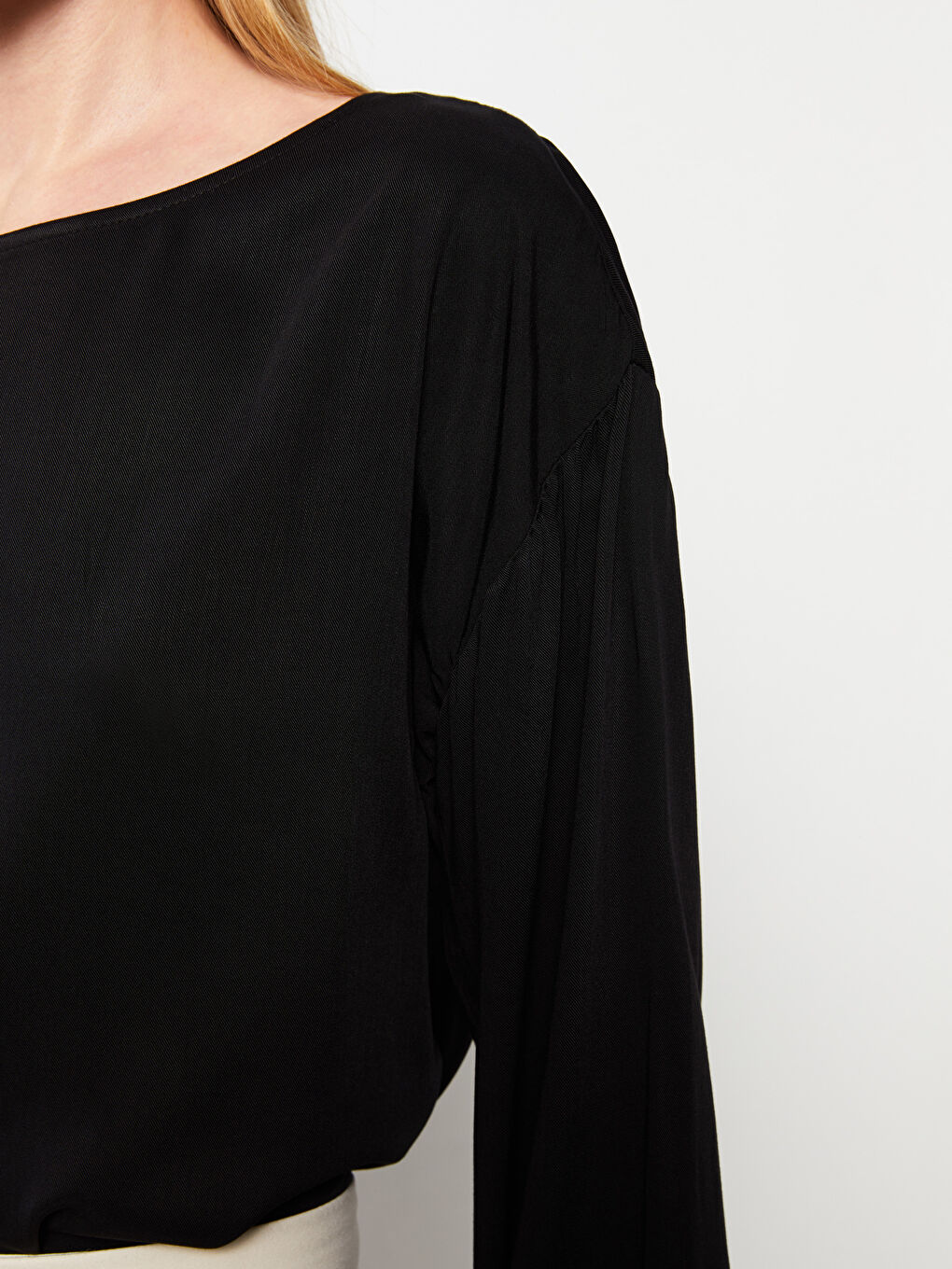 Blouse Droite à Manches Longues en Viscose pour Femmes Col Rond-3