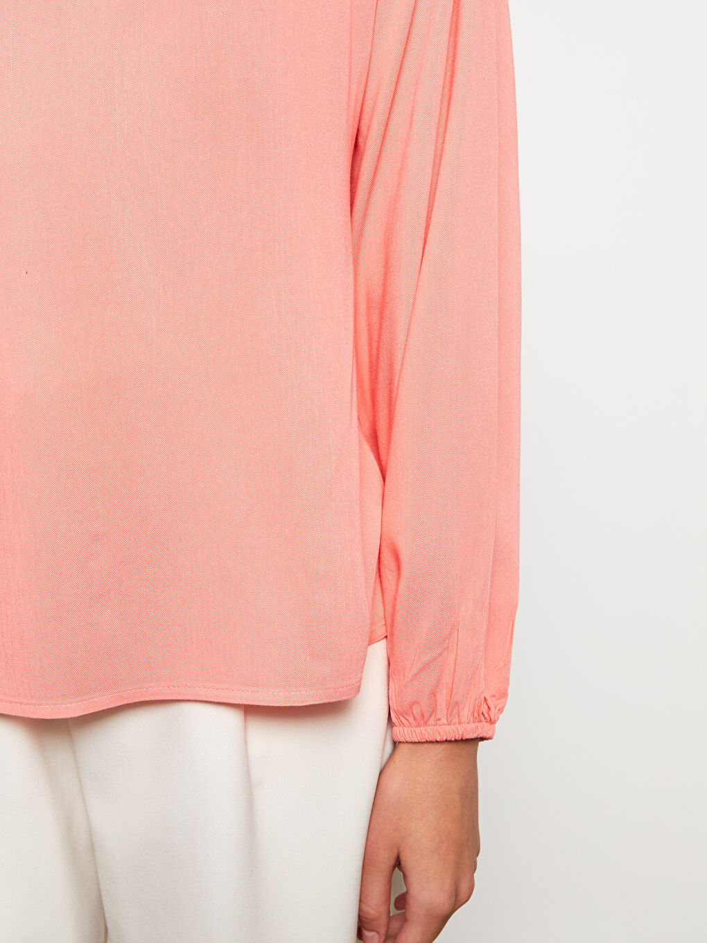 Mercan Bisiklet Yaka Düz Uzun Kollu Viskon Kadın Bluz-6