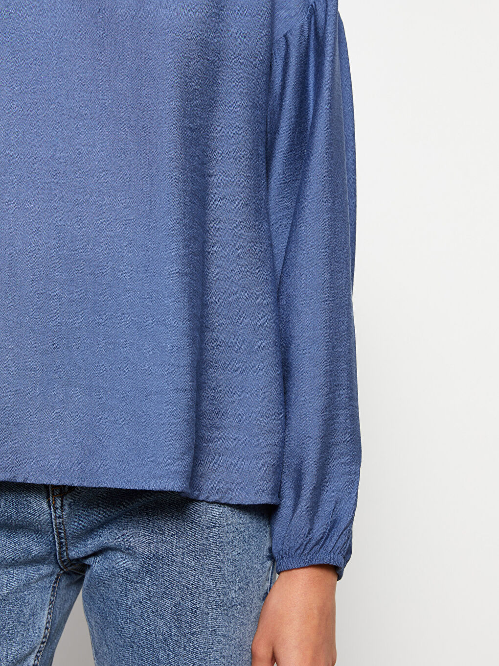 İndigo Kayık Yaka Düz Uzun Kollu Kadın Bluz-8