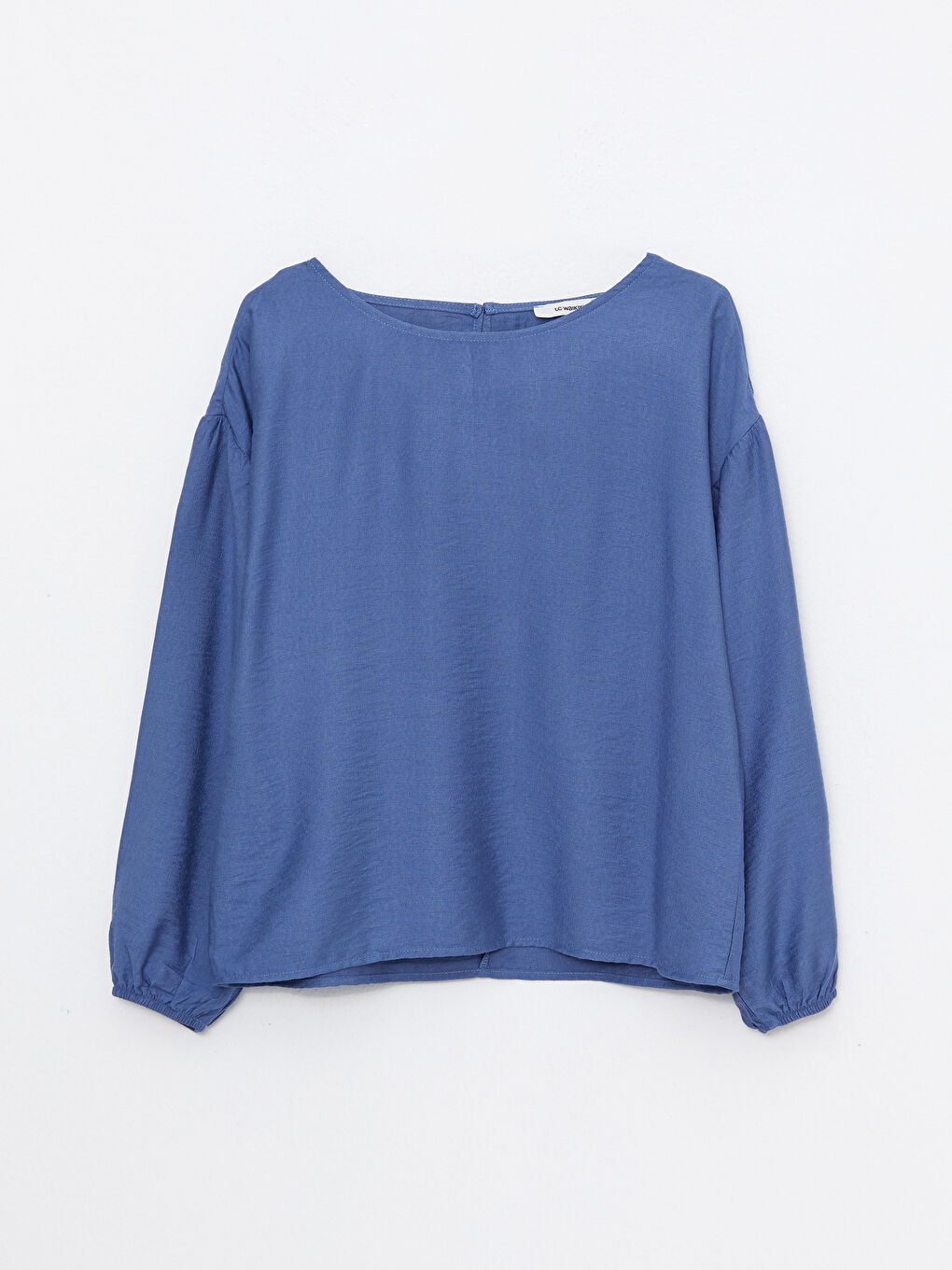 İndigo Kayık Yaka Düz Uzun Kollu Kadın Bluz-11