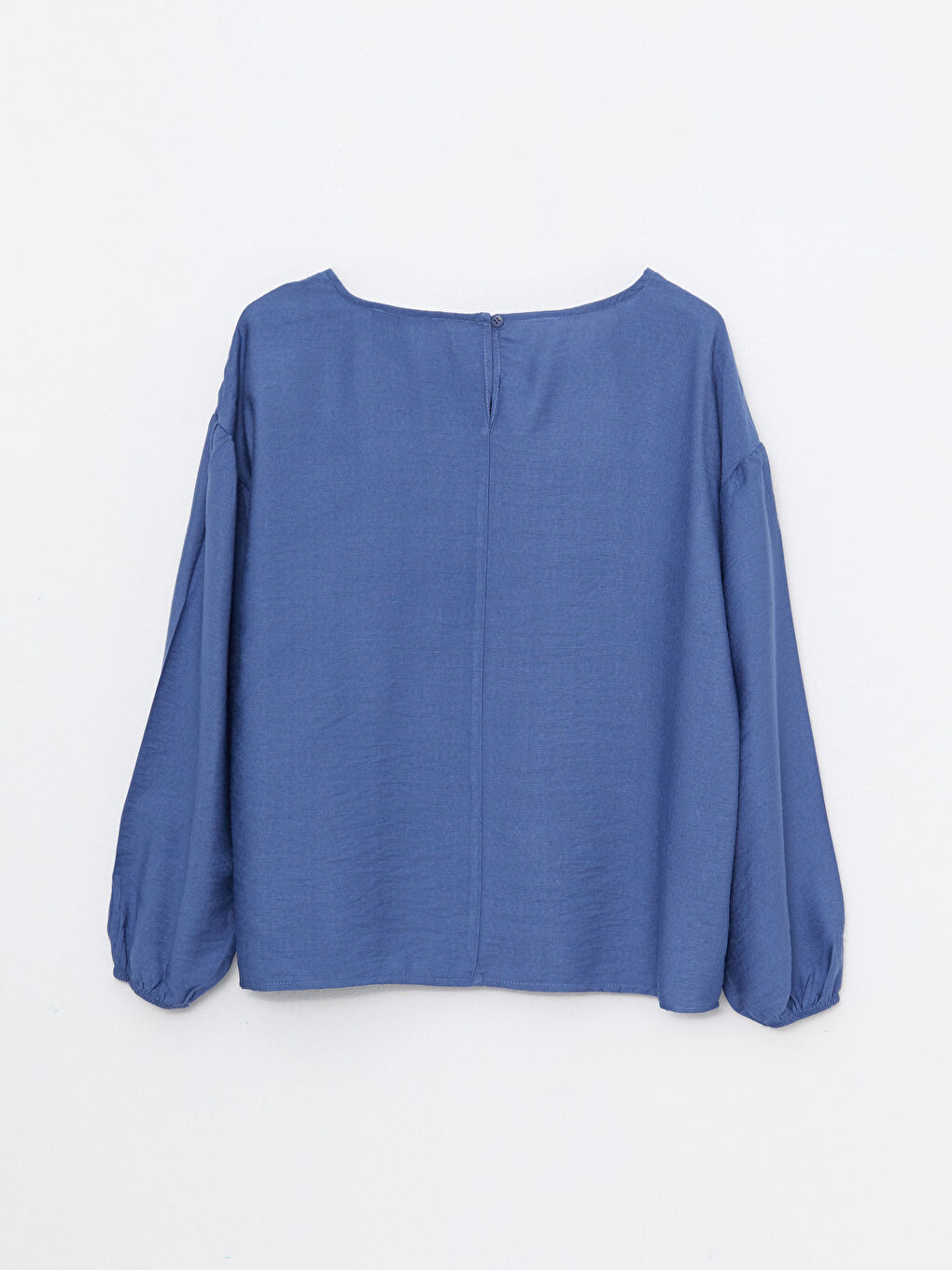 İndigo Kayık Yaka Düz Uzun Kollu Kadın Bluz-12