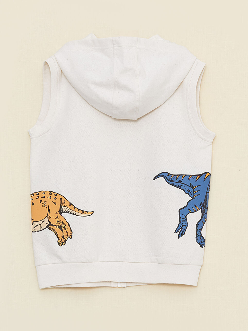 Bej Kapüşonlu Baskılı Erkek Çocuk Yelek-1