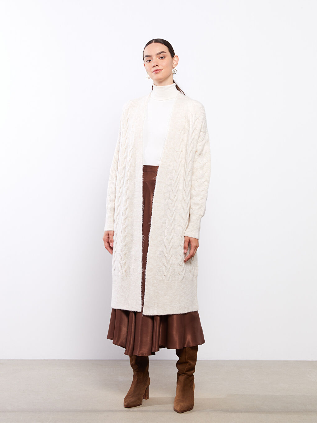 Shawl Collar Self Patterned Long Sleeve Oversize Women's Knitwear Cardigan-2