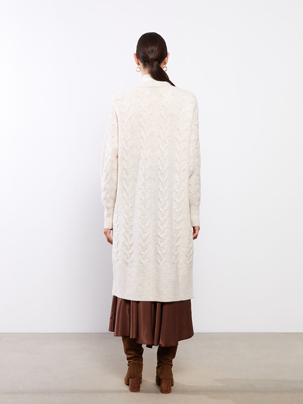 Shawl Collar Self Patterned Long Sleeve Oversize Women's Knitwear Cardigan-4
