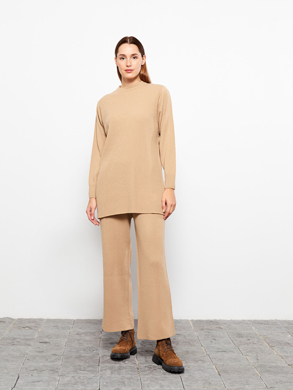 Women's Elasticated Waist Plain Knitwear Trousers-1