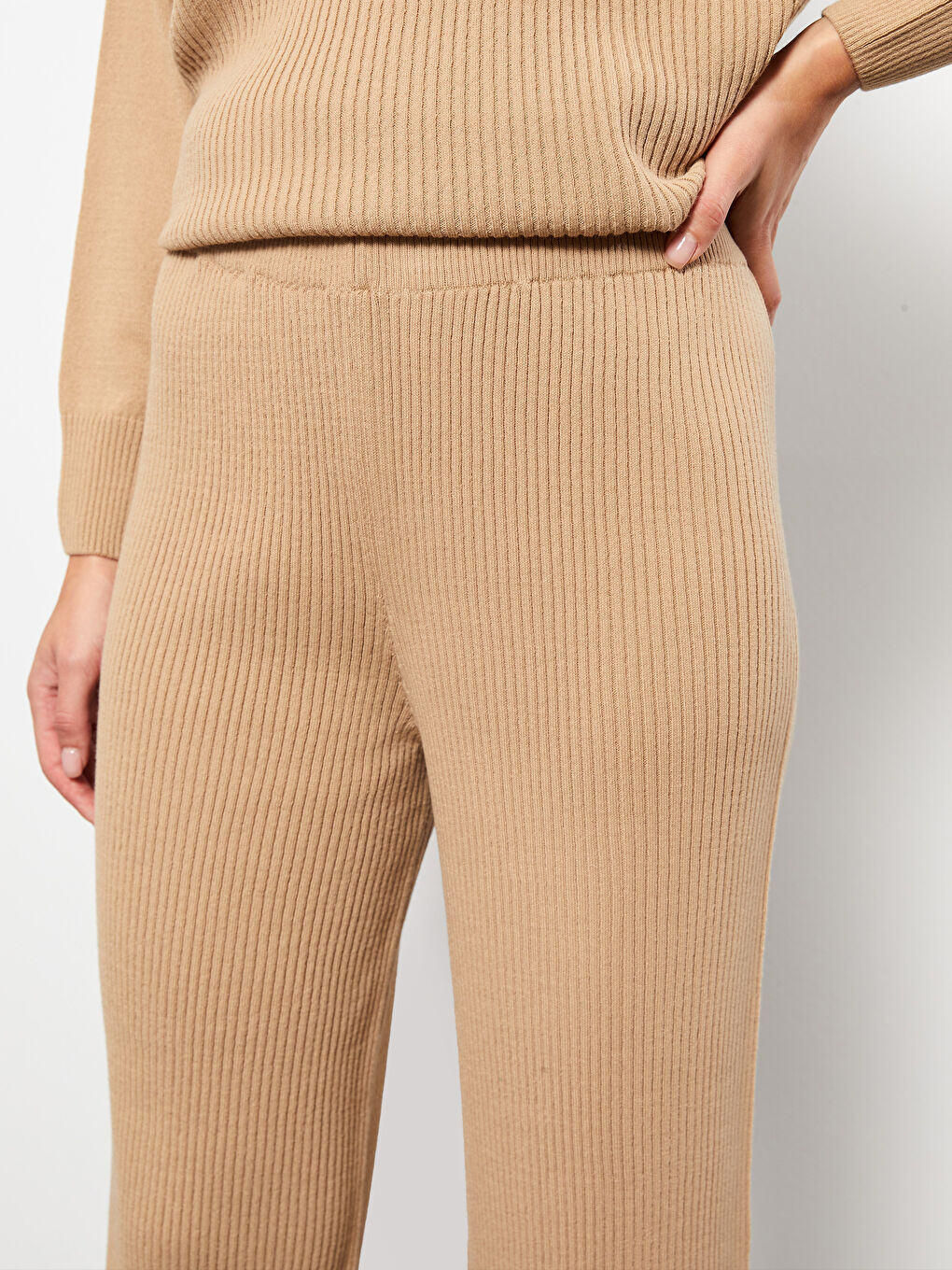 Women's Elasticated Waist Plain Knitwear Trousers-2