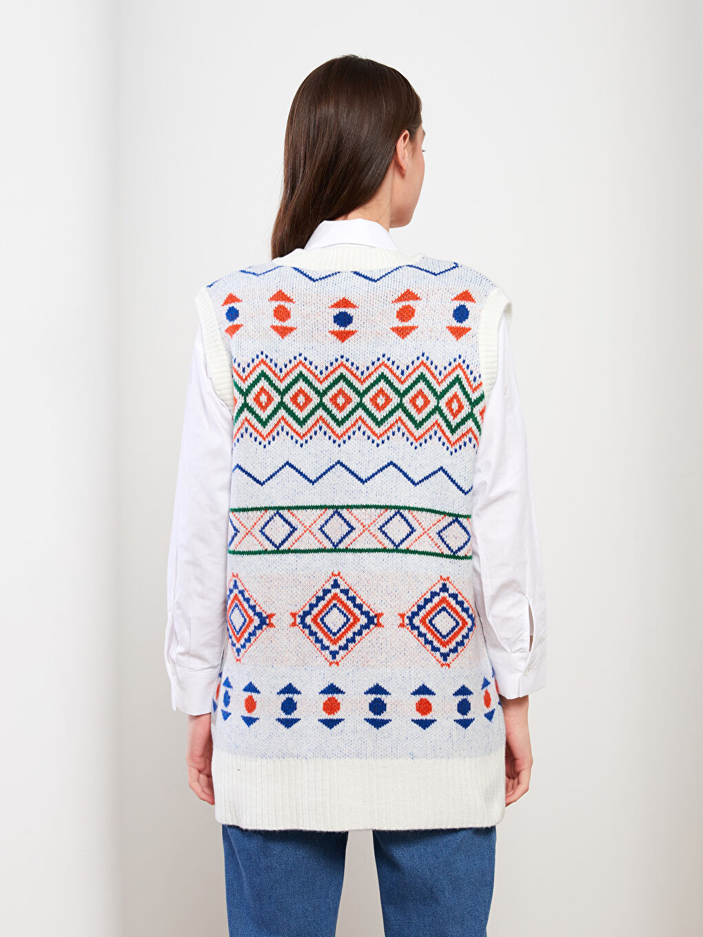 Светр Трикотажний Жіночий Візерунковий З V-подібним Вирізом-4