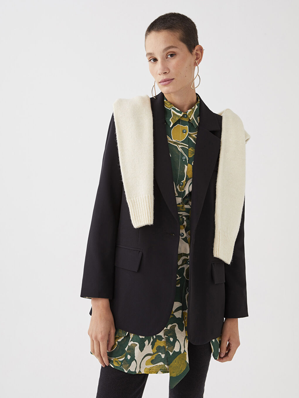 Siyah Düz Uzun Kollu Kadın Blazer Ceket-1