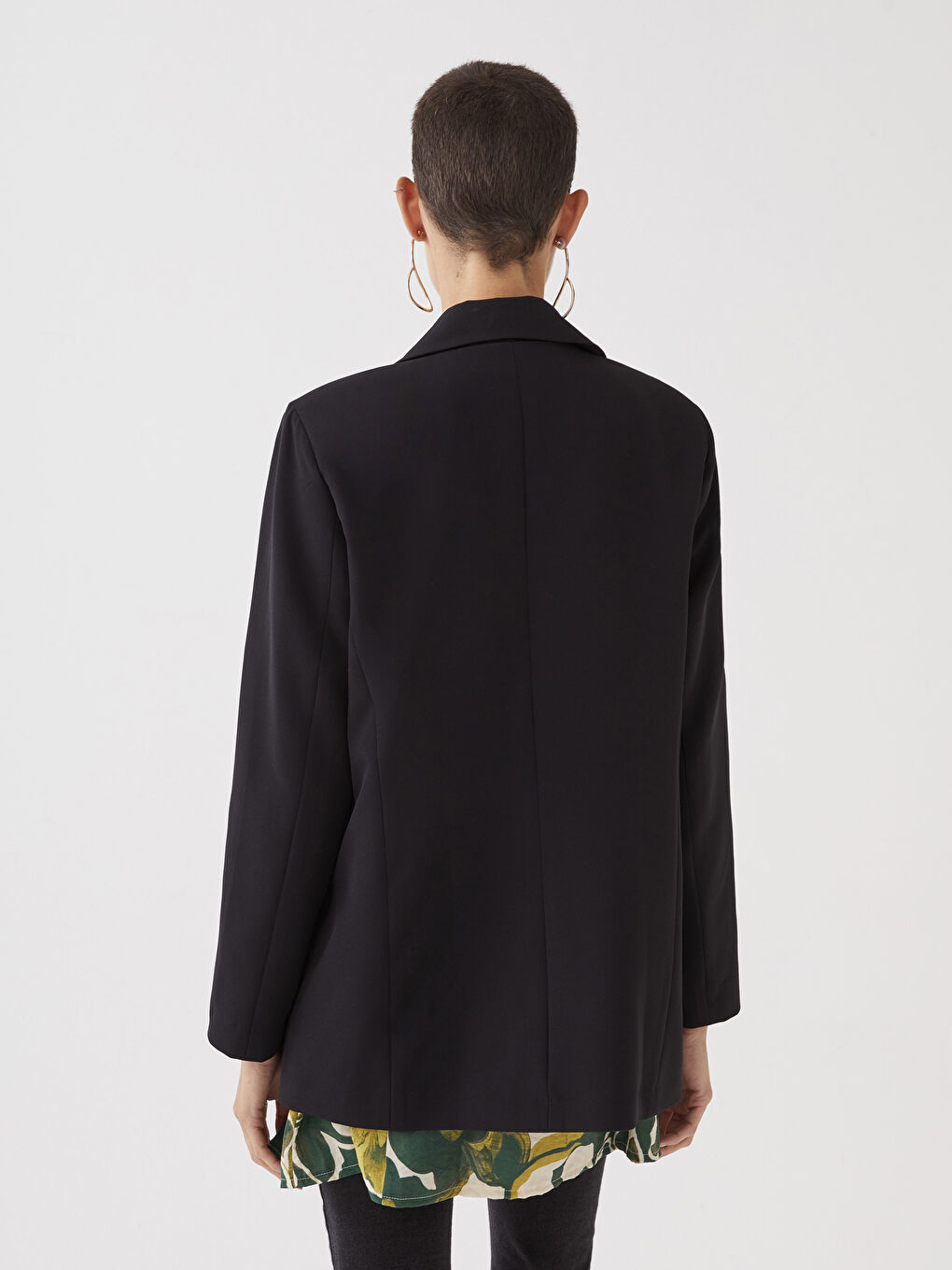 Siyah Düz Uzun Kollu Kadın Blazer Ceket-4