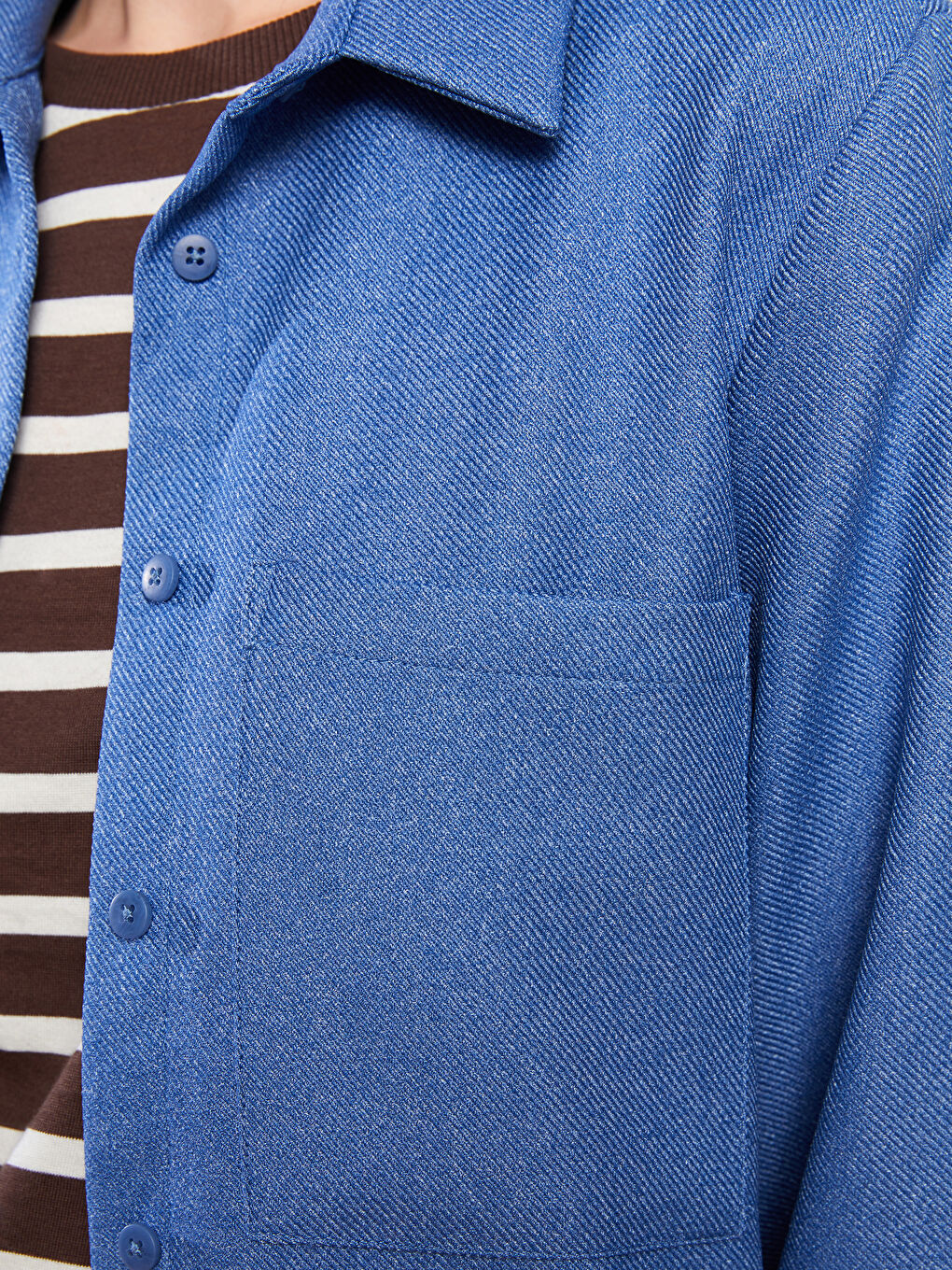Mavi Düz Uzun Kollu Kadın Gömlek Tunik-7