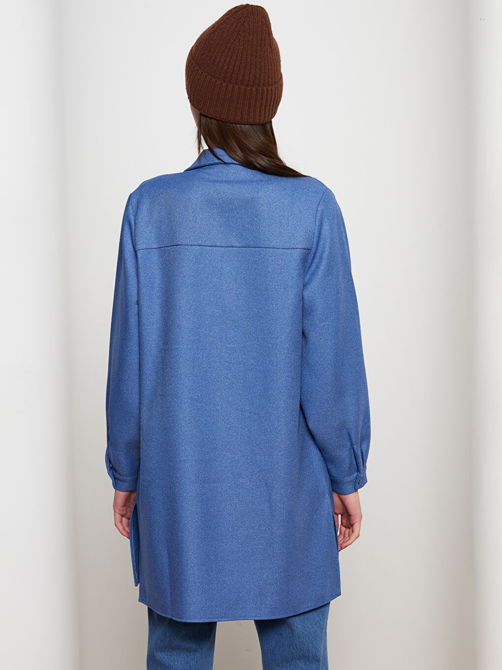 Mavi Düz Uzun Kollu Kadın Gömlek Tunik-9