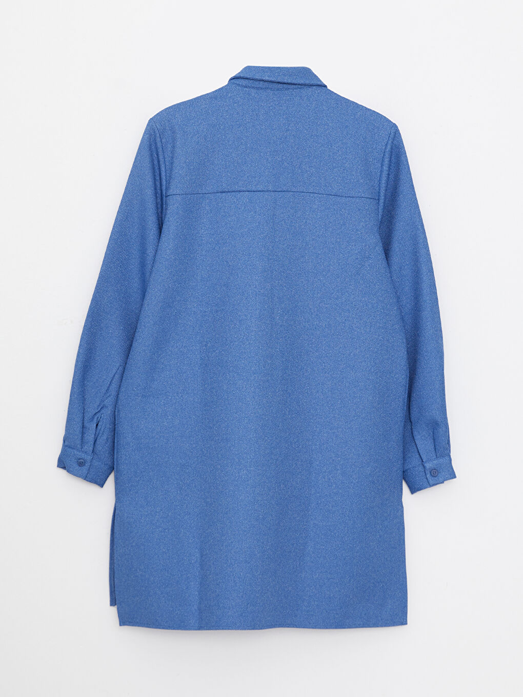 Mavi Düz Uzun Kollu Kadın Gömlek Tunik-11