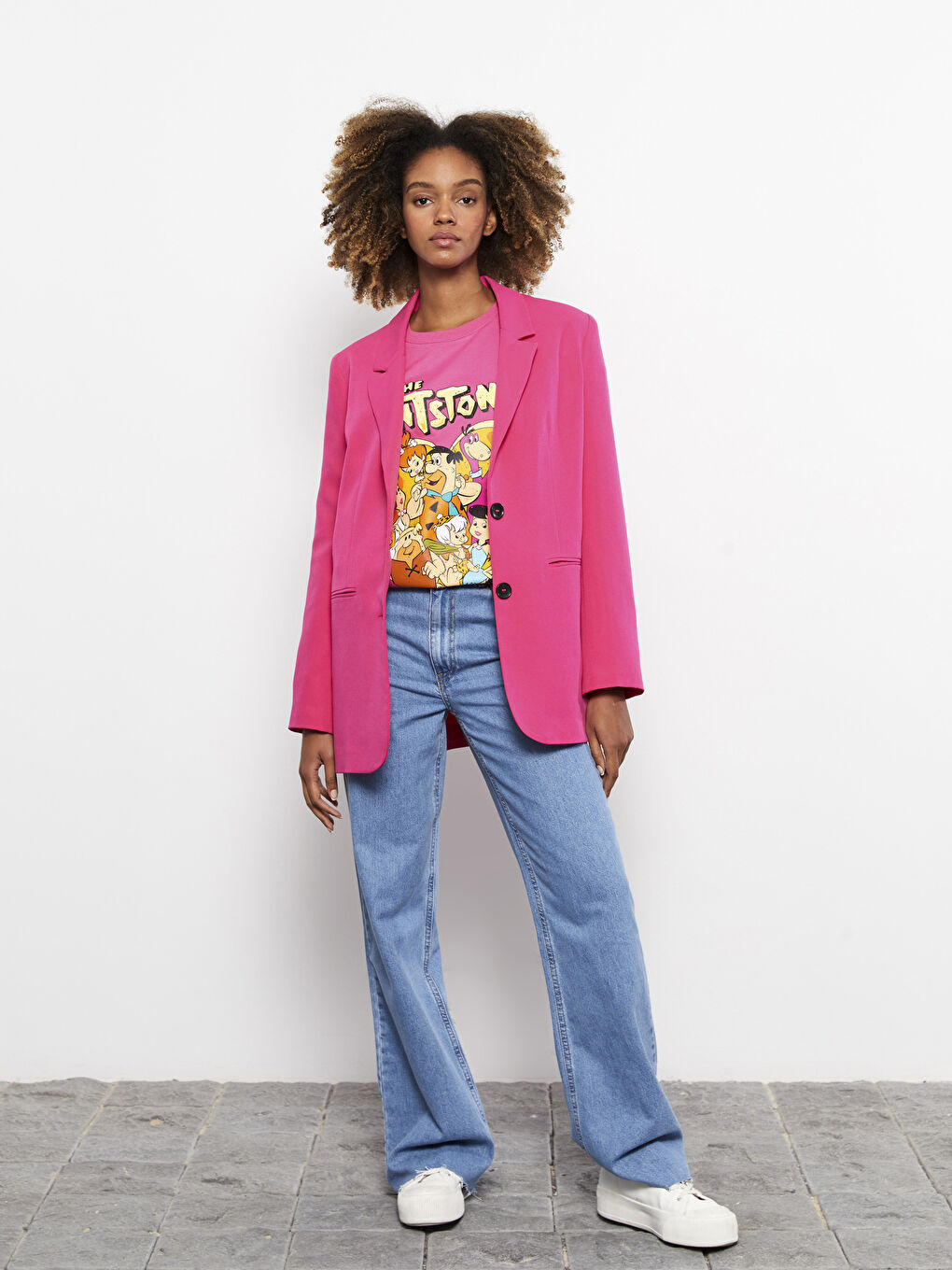 Fuşya Düz Uzun Kollu Kadın Blazer Ceket-1