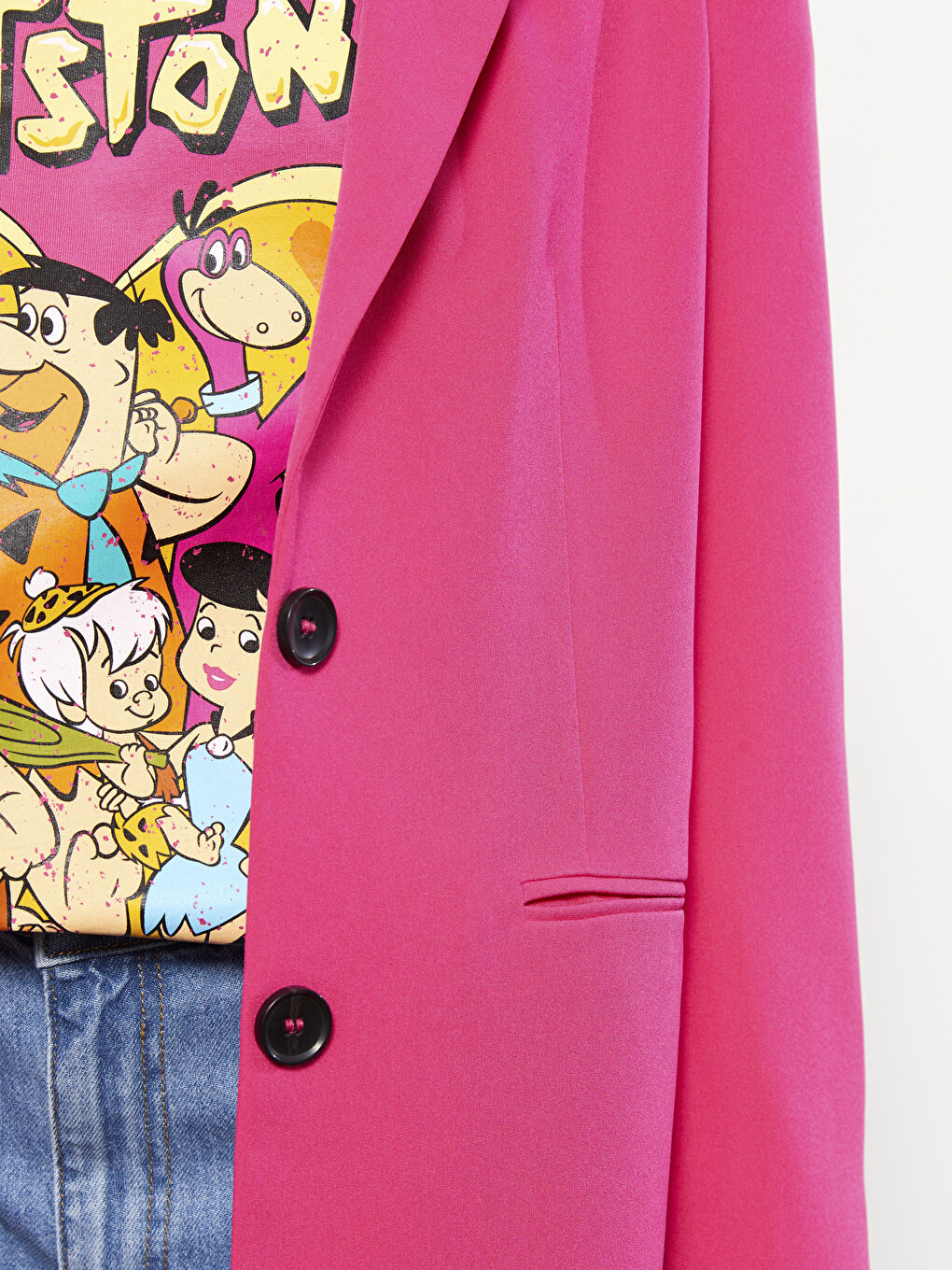 Fuşya Düz Uzun Kollu Kadın Blazer Ceket-2