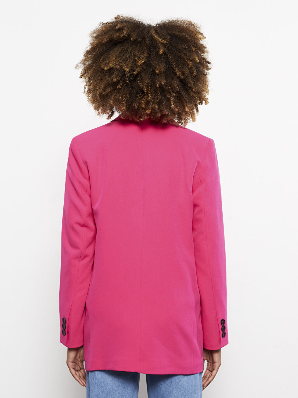 Fuşya Düz Uzun Kollu Kadın Blazer Ceket-3