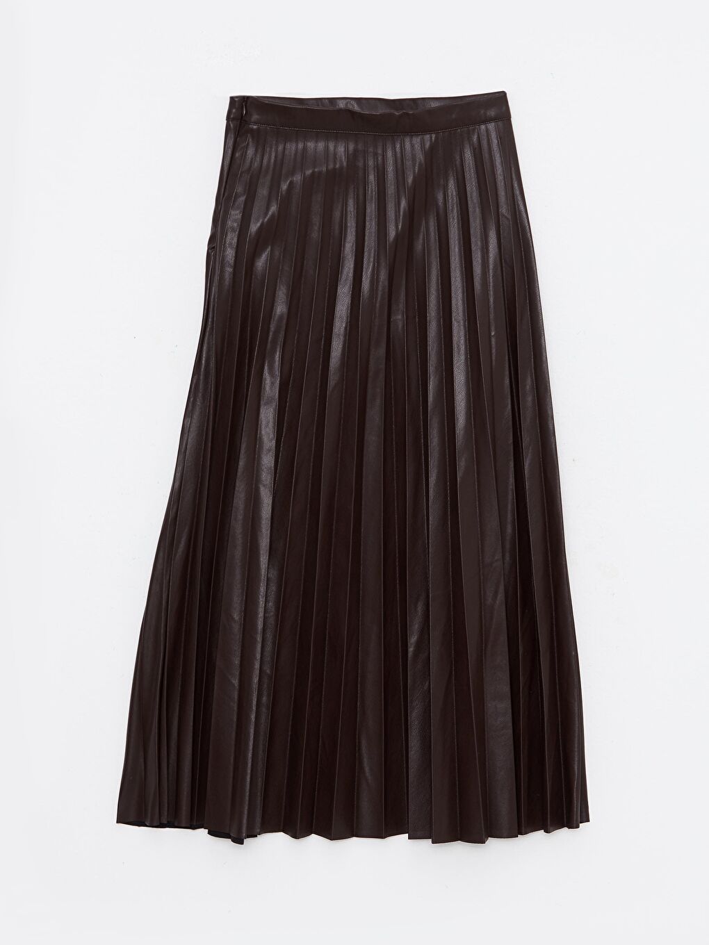 Kahverengi Beli Fermuarlı Düz A Kesim Kadın Pileli Etek-6