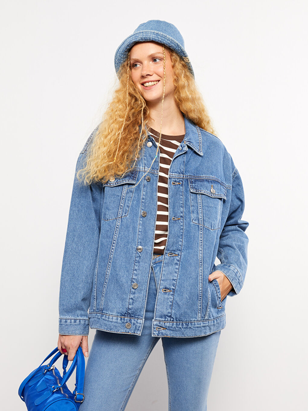 Mavi Gömlek Yaka Kadın Jean Ceket-1