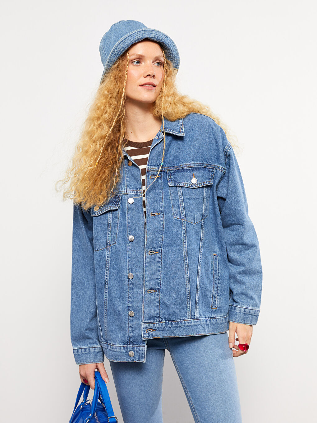 Mavi Gömlek Yaka Kadın Jean Ceket-2