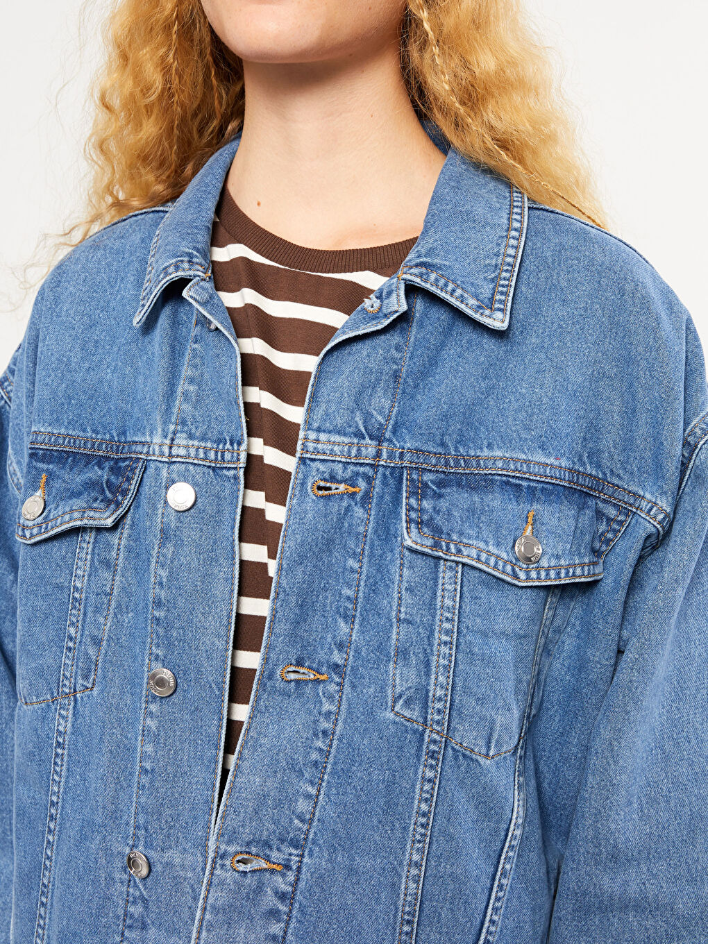 Mavi Gömlek Yaka Kadın Jean Ceket-3