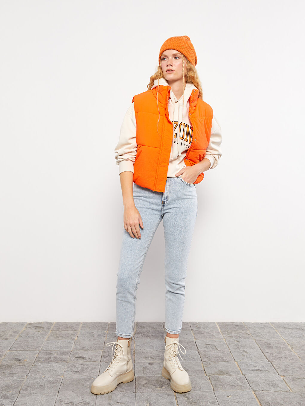 Mavi Yüksek Bel Slim Mom Kadın Jean Pantolon-1