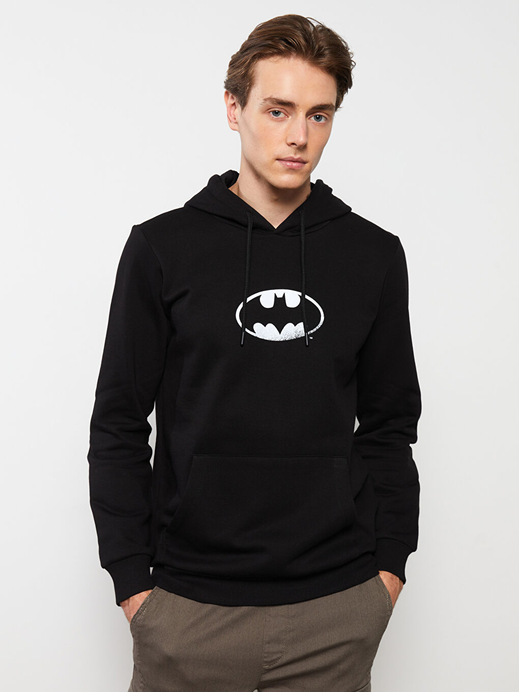 LCW Casual Siyah Uzun Kollu Batman Baskılı Erkek Kalın Hoodie