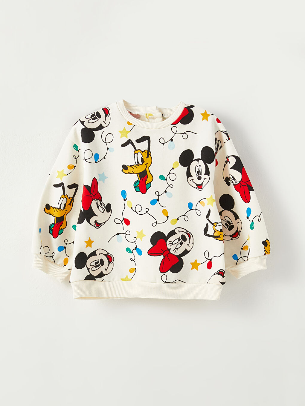Ekru Bisiklet Yaka Uzun Kollu Minnie Mouse Baskılı Kız Bebek Sweatshirt