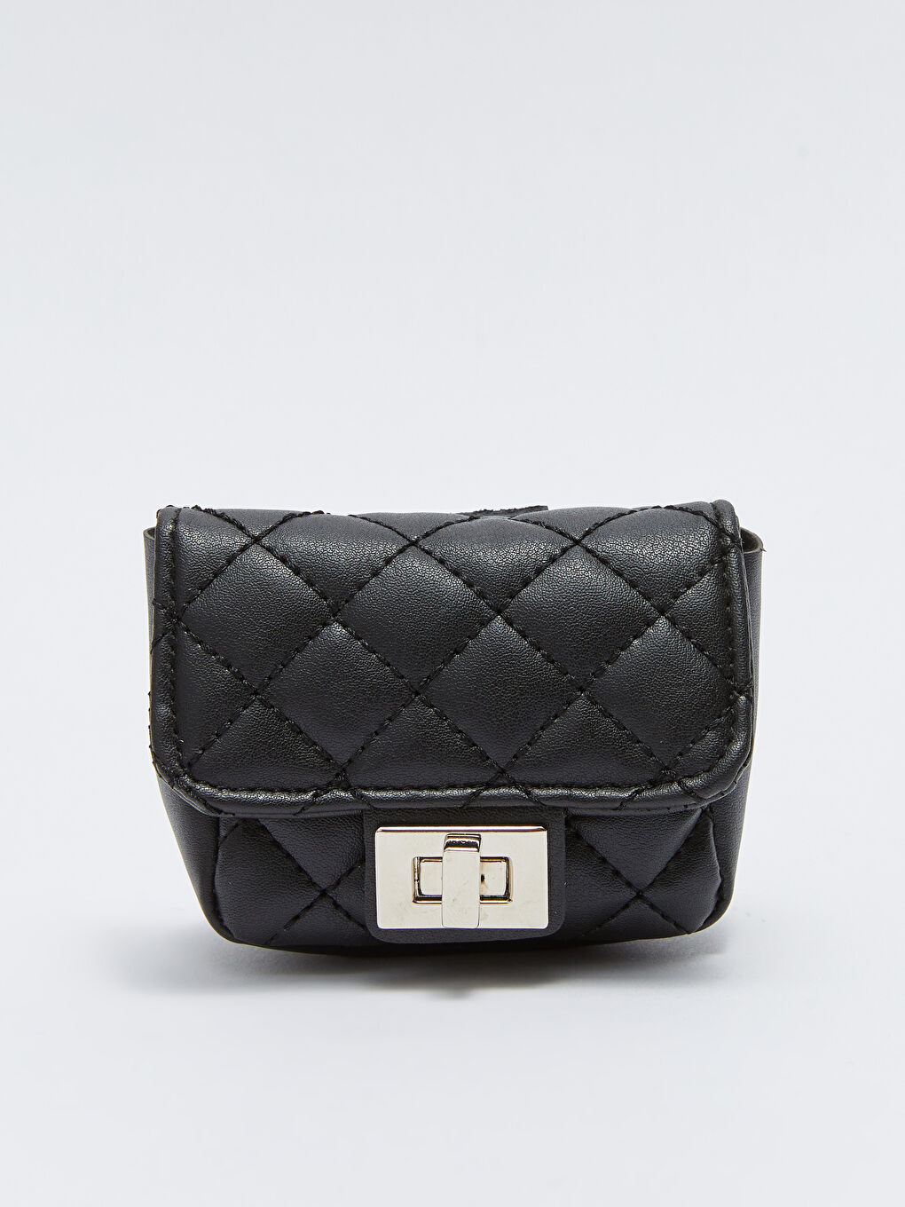 Siyah Deri Görünümlü Kapitoneli Kadın Cüzdan ve Düz Kemer-2