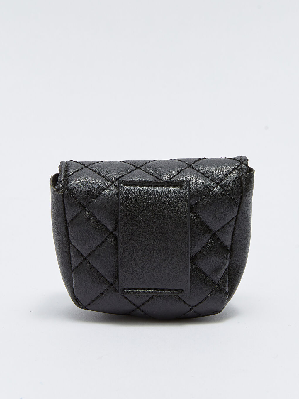 Siyah Deri Görünümlü Kapitoneli Kadın Cüzdan ve Düz Kemer-3