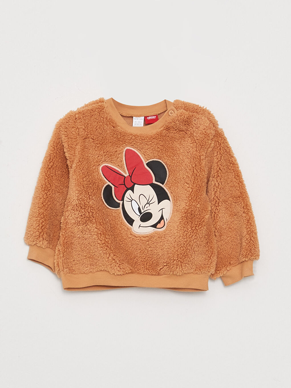 LCW baby Açık Kahverengi Bisiklet Yaka Uzun Kollu Minnie Mouse Desenli Kız Bebek Sweatshirt