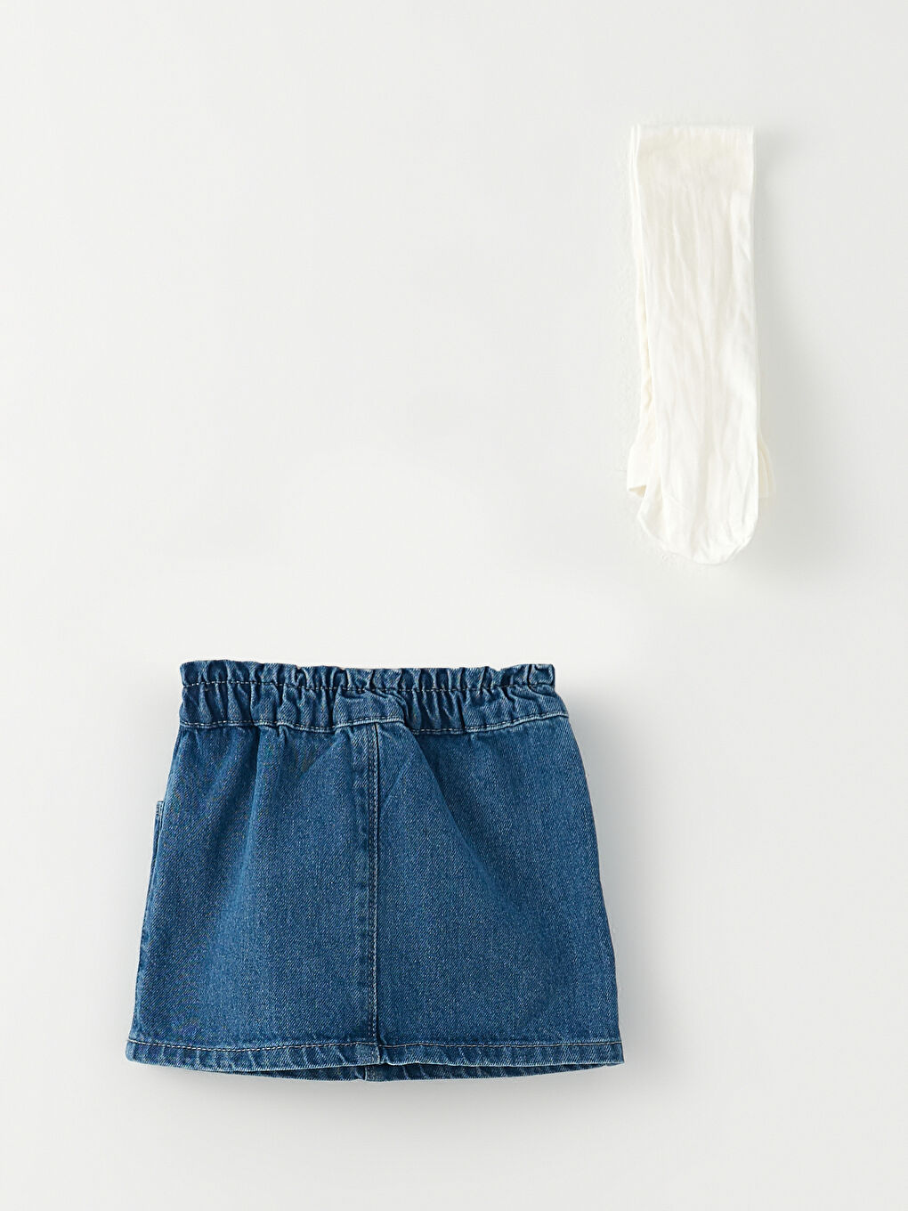 İndigo Beli Lastikli Minnie Mouse Nakışlı Kız Bebek Jean Etek ve Külotlu Çorap 2'li-1