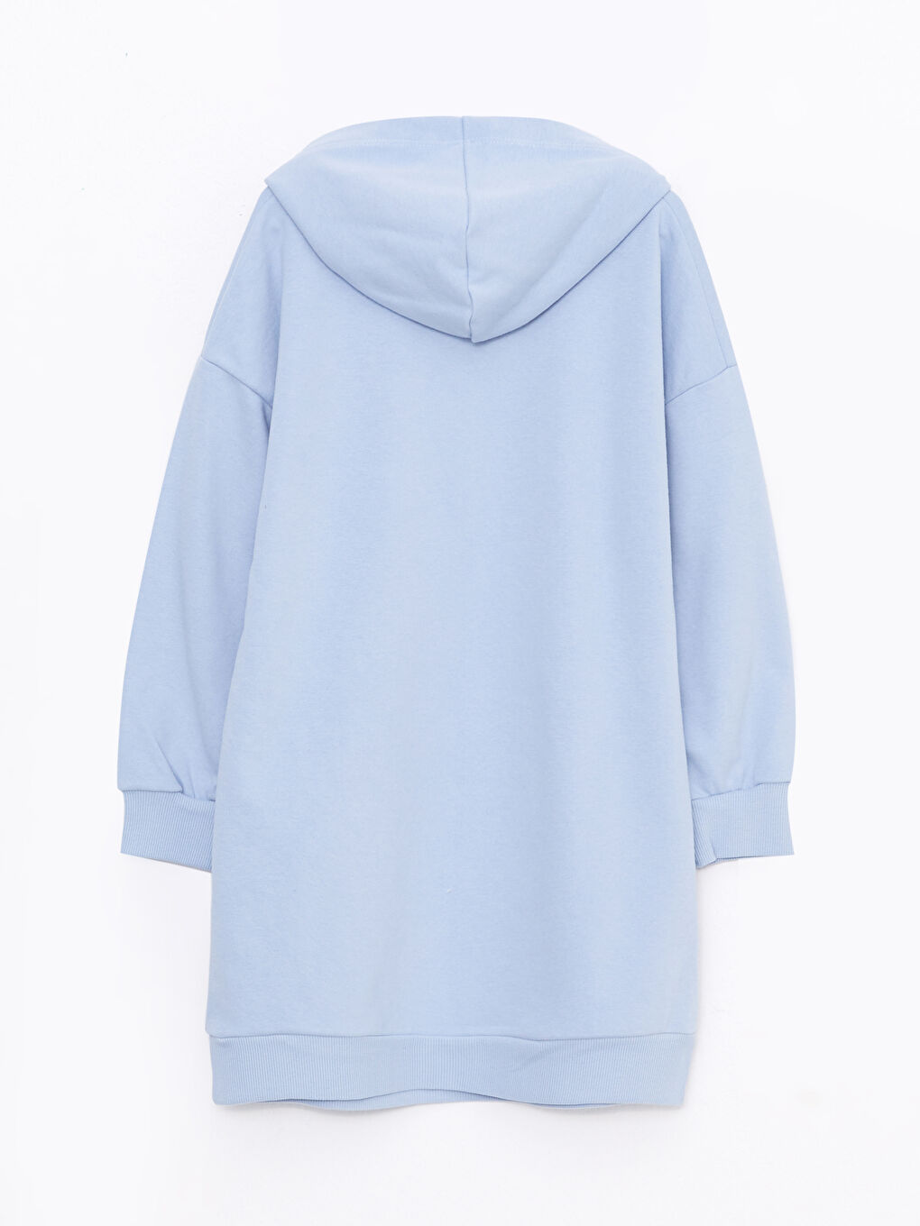 Mavi Kapüşonlu Baskılı Uzun Kollu Kız Çocuk Elbise-1