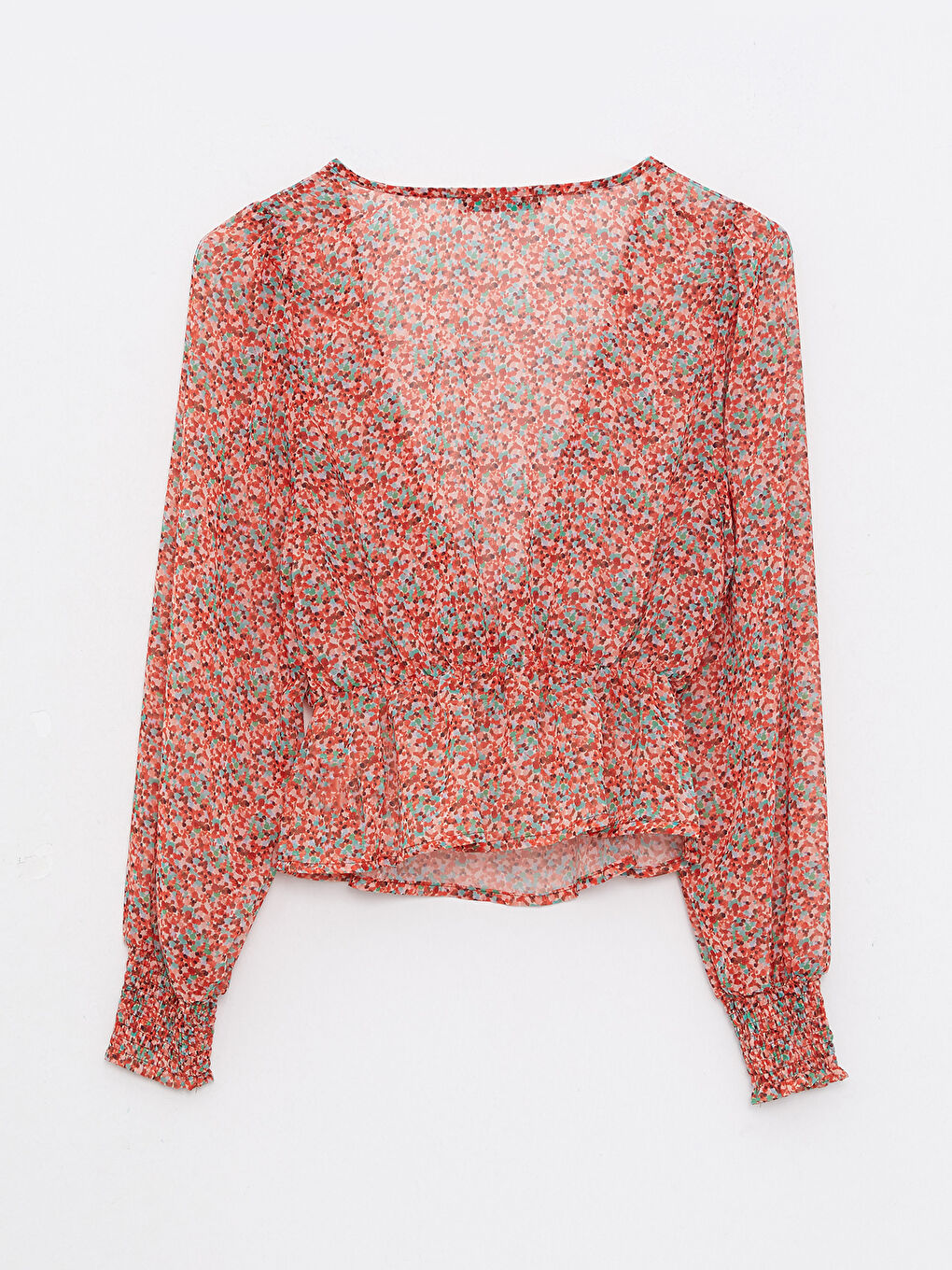 LCW Vision V Neck Patterned Long Sleeve Chiffon Women's Blouse -W2GP91Z8-LSR