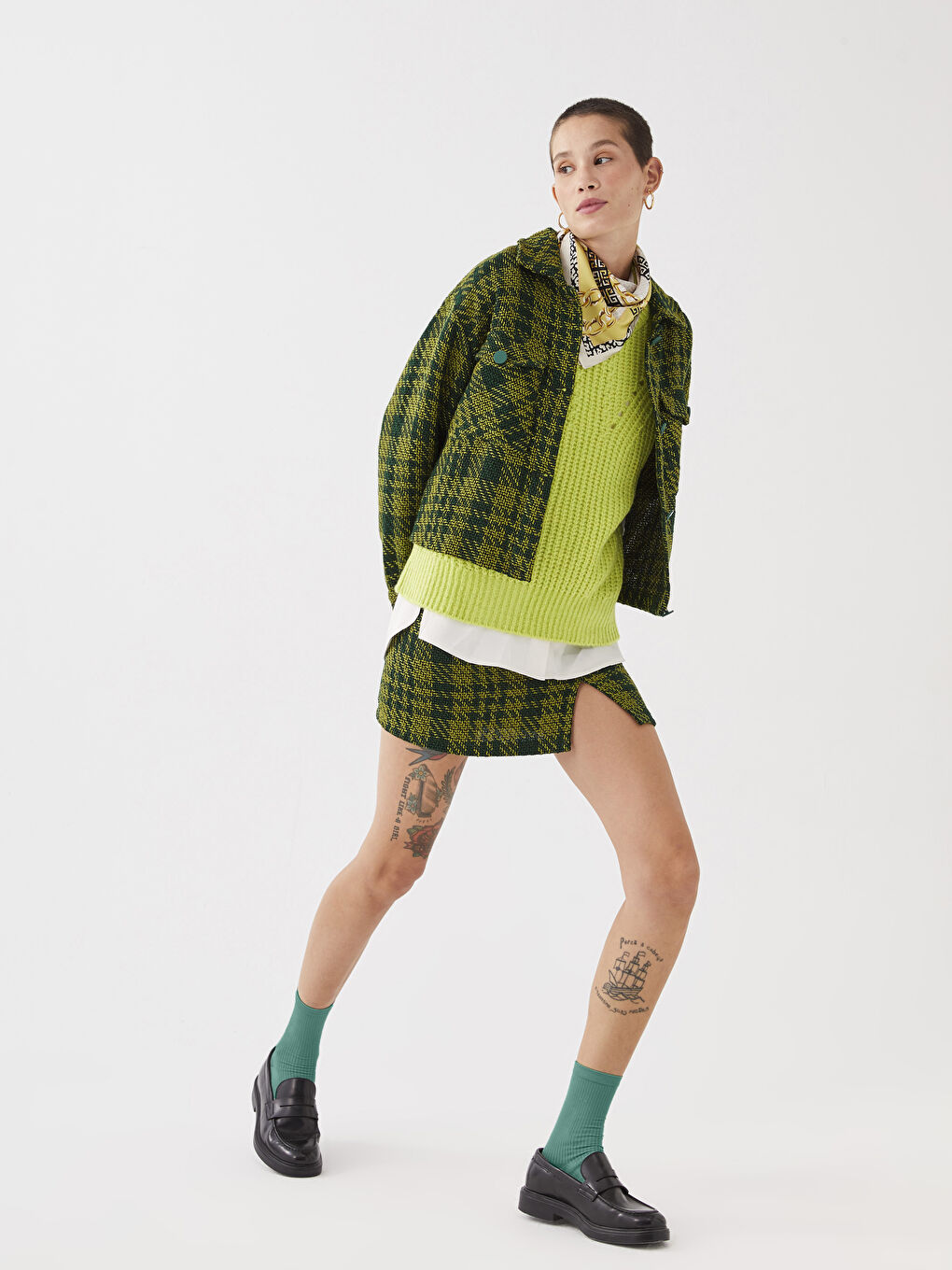 Zippered Waist Plaid A-Line Tweed Women's Skirt -W2GQ04Z8-LME