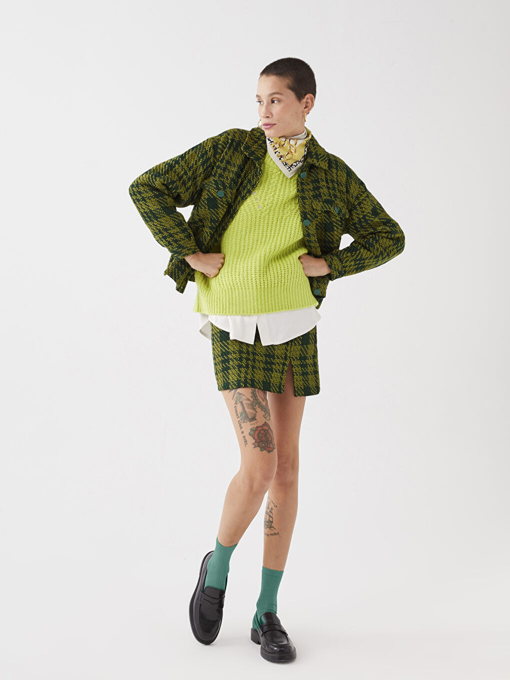 Zippered Waist Plaid A-Line Tweed Women's Skirt -W2GQ04Z8-LME