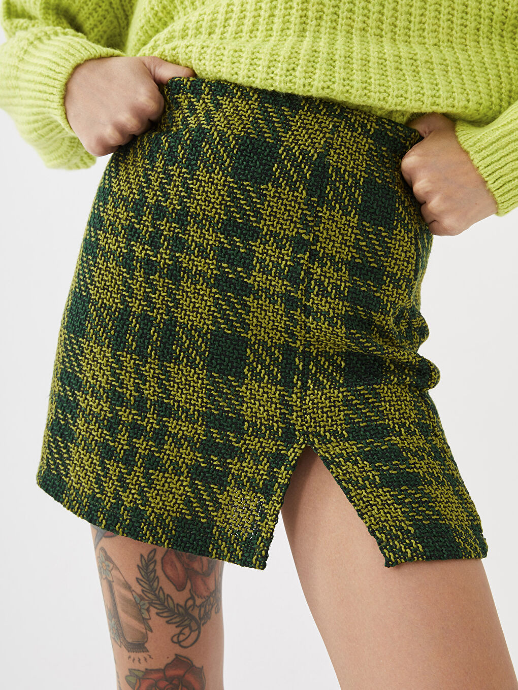 Zippered Waist Plaid A-Line Tweed Women's Skirt -W2GQ04Z8-LME