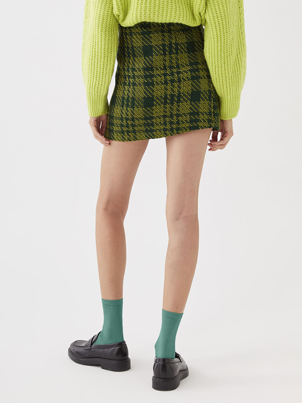 Zippered Waist Plaid A-Line Tweed Women's Skirt -W2GQ04Z8-LME