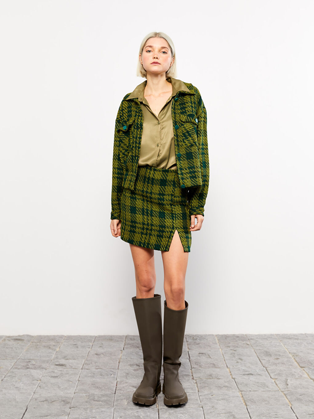 Zippered Waist Plaid A-Line Tweed Women's Skirt -W2GQ04Z8-LME
