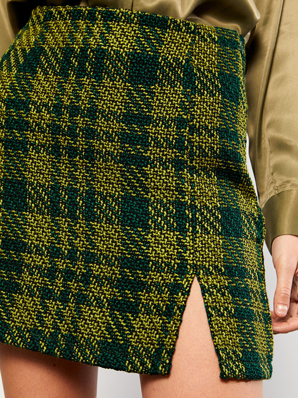 Zippered Waist Plaid A-Line Tweed Women's Skirt -W2GQ04Z8-LME