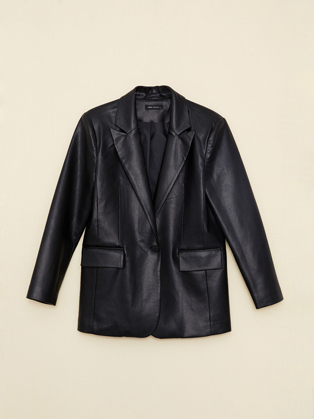 Siyah Düz Uzun Kollu Deri Görünümlü Kadın Ceket-14