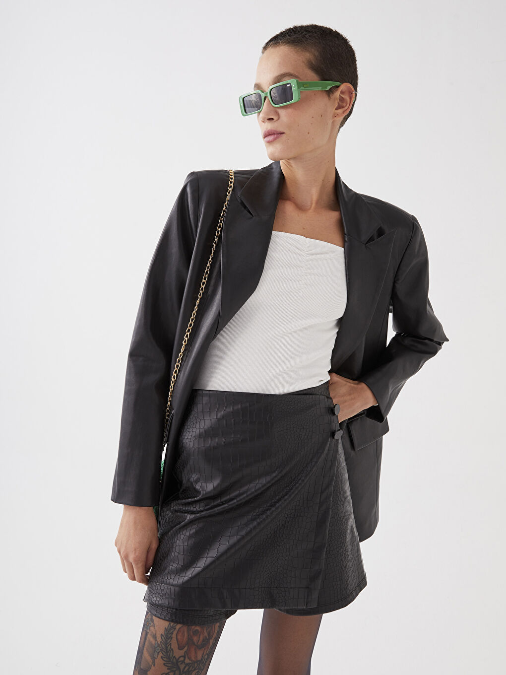 Women's Leather Look Short Skirt-4