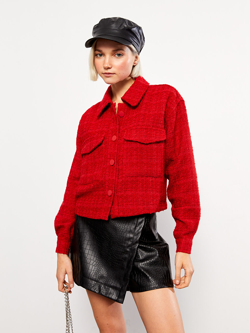 Women's Leather Look Short Skirt-1